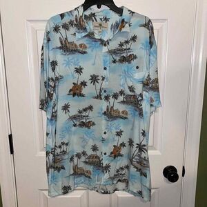 Island Shores Men's Hawaiian Tropical Shirt Short Sleeve Button Up Size XL Ocean
